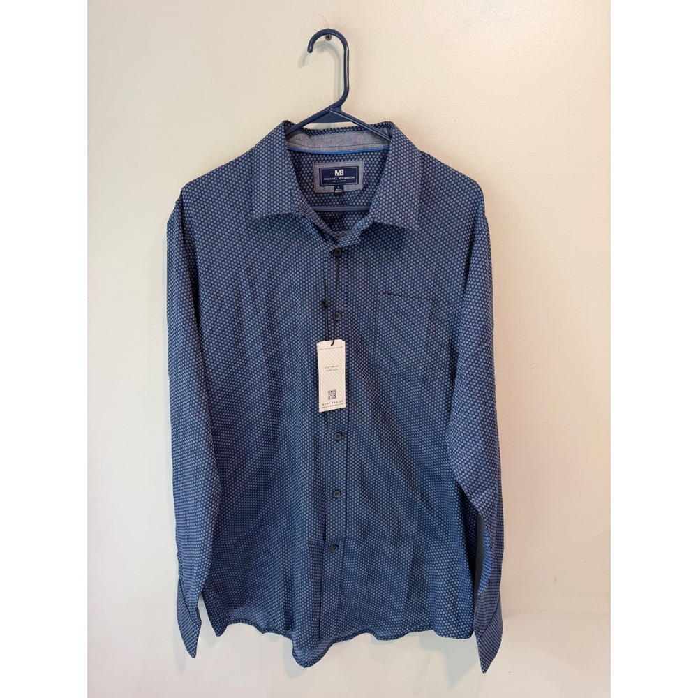 Michael Brandon Mens Blue Dobby Texture Long Sleeve Button Down Shirt MWL1307 L